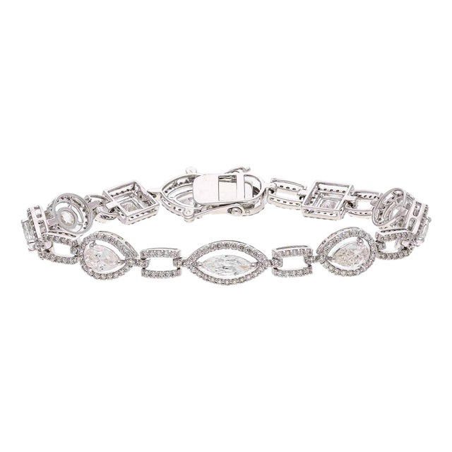 6.45 Ct Natural Trillion, Square , Round & Marquise Shape Diamond Bracelet 18kg For Sale