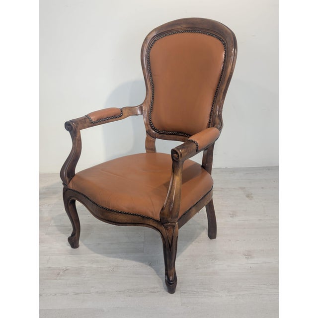 Brown Vintage Chippendale Armchair in Genuine Leather, 1975 For Sale - Image 8 of 14