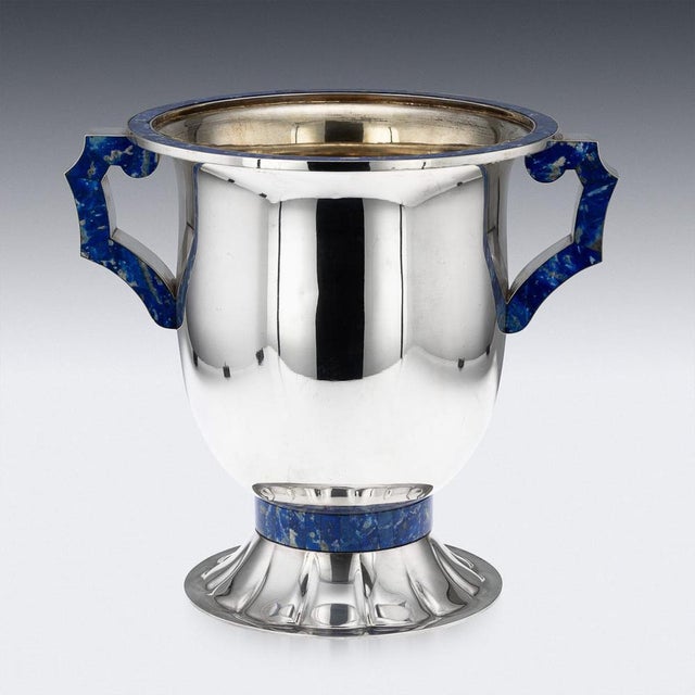 1970s Large Vintage Italian Silver and Lapis Lazuli Wine Cooler, 1970 For Sale - Image 5 of 18
