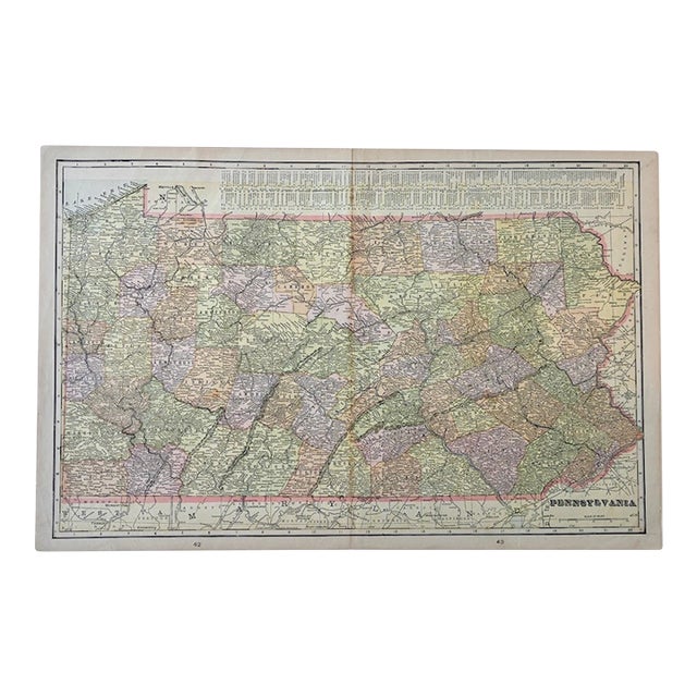 Antique Late 19th Early 20th Century "Pennsylvania" Color Atlas Map c.1910 For Sale
