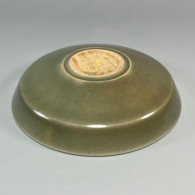 Vintage Chinese Longquan Celadon Shallow Dish With Incised Floral Interior For Sale - Image 4 of 5