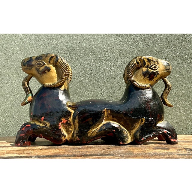 Black Vintage Egyptian Gilt Tipped Rams Head Sculpture For Sale - Image 8 of 12