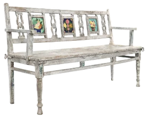Wooden Bench with 3 Glazed Tiles