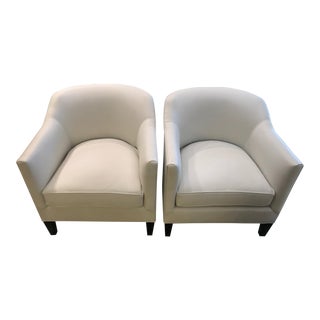 Custom Designed White Leather Tub Chairs- a Pair For Sale
