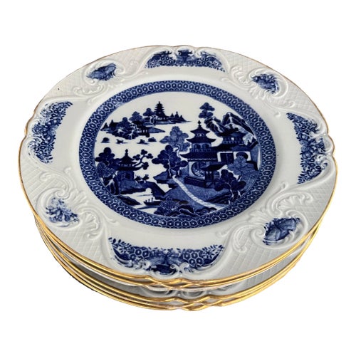 Antique 19th Century Spode Porcelain Dinner Plates Blue Willow