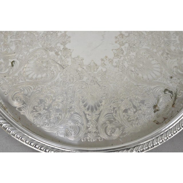 Mid 20th Century Vintage Wm Rogers Round Sllver Plated Raised Gallery Serving Platter Bar Tray For Sale - Image 5 of 12