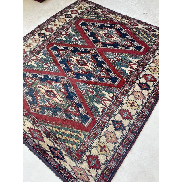 Green Vintage Kazak Medallions Tribal Rug 6 x 6.9 For Sale - Image 8 of 10