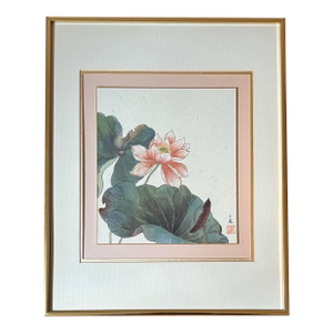 Asian Water Lily Lotus Original Painting, Framed
