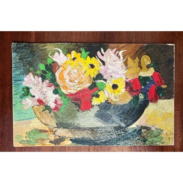 C.A., Composition printanière, 1947, Oil on Cardboard For Sale - Image 9 of 9
