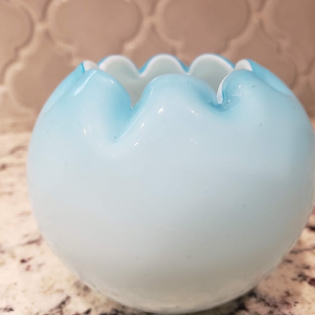 MidCentury Modern Cyan Intage Blue Satin Art Glass Rose Bowl in Aqua Chairish