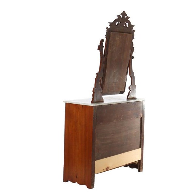 Antique Renaissance Revival Walnut 3-Drawer Marble Top Chest C1890 For Sale - Image 10 of 18