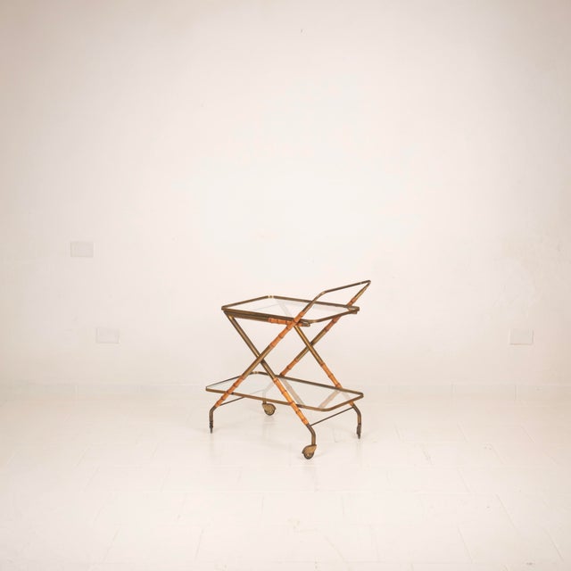 1950s Vintage Cart in Faux Bamboo and Brass by Cesare Lacca, 1950 For Sale - Image 5 of 18