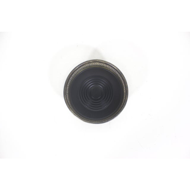 1950s Vintage Italian Silver Plated Wine Coaster With Faux Wood Base and Pierced Sides, Bottle Holder, Entertaining Style, Patina For Sale - Image 5 of 11