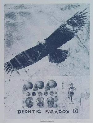 Late 20th Century "Deontic Paradox 1" Abstract Figurative Numbered Lithograph by Carl Beam