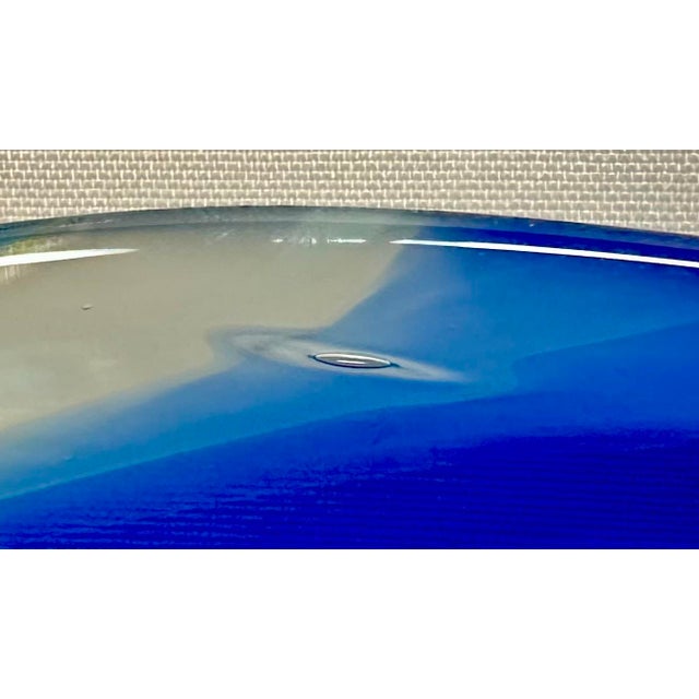 Blue Early Caleb Siemon Signed Art Glass Centerpiece Bowl – Dated 2000 For Sale - Image 8 of 8