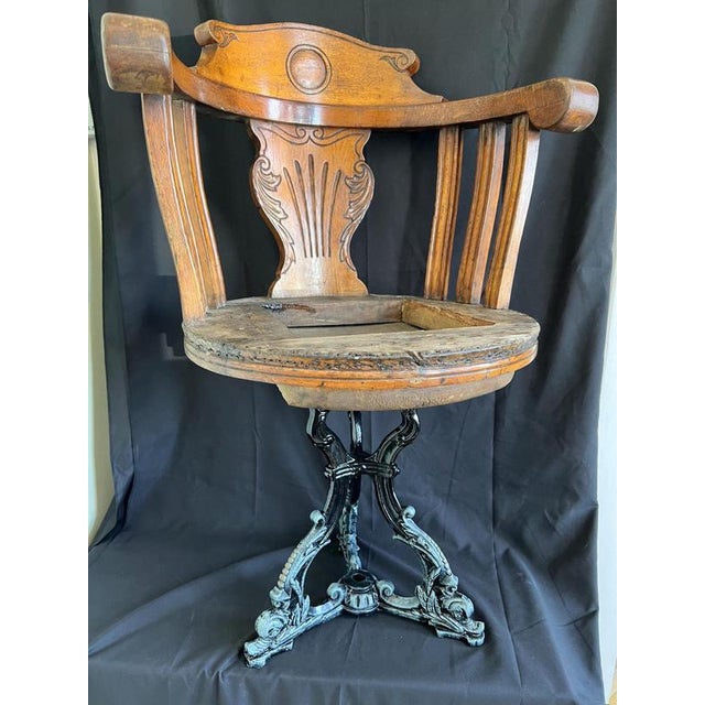 Cast Iron and Oak Captains Chair For Sale - Image 9 of 13