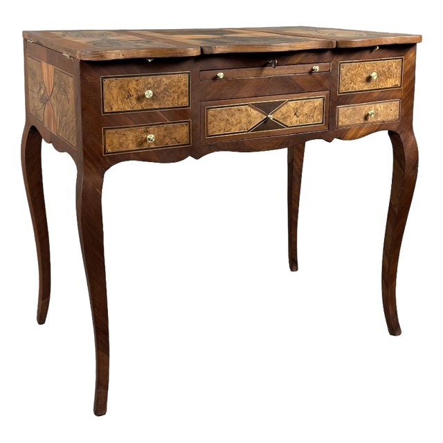 20th Century Louis XV Marquetry Dressing Table, Vanity Table with Mirror For Sale