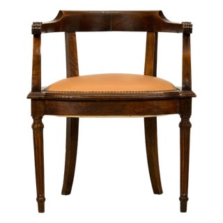 Late 19th Century French Empire Style Mahogany Barrel Back Desk Chair For Sale
