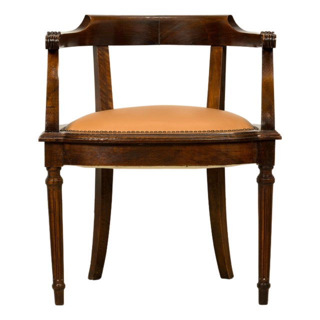 Late 19th Century French Empire Style Mahogany Barrel Back Desk Chair For Sale