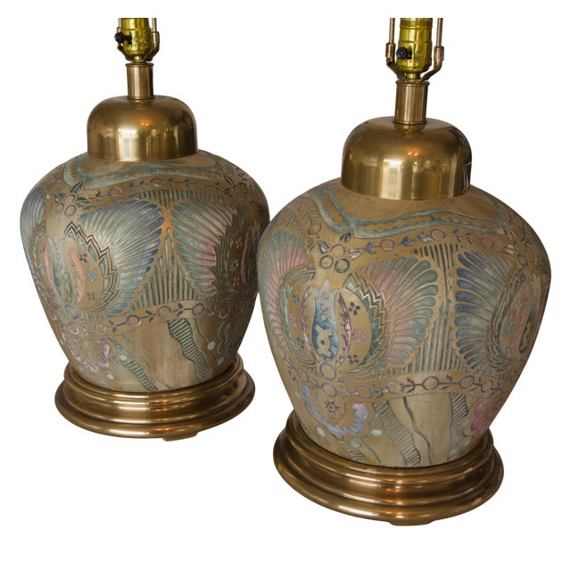 Frederick Cooper Large Frederick Cooper Ginger Jar Lamps With Brass Hardware - A Pair For Sale - Image 4 of 7