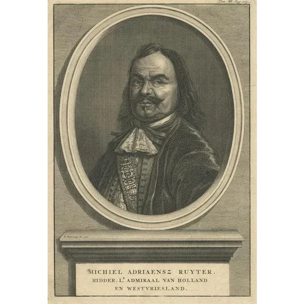 Antique print titled 'Michiel Adriaensz Ruyter, Knight, Lieutenant Admiral of Holland and West Friesland'. Signed under...