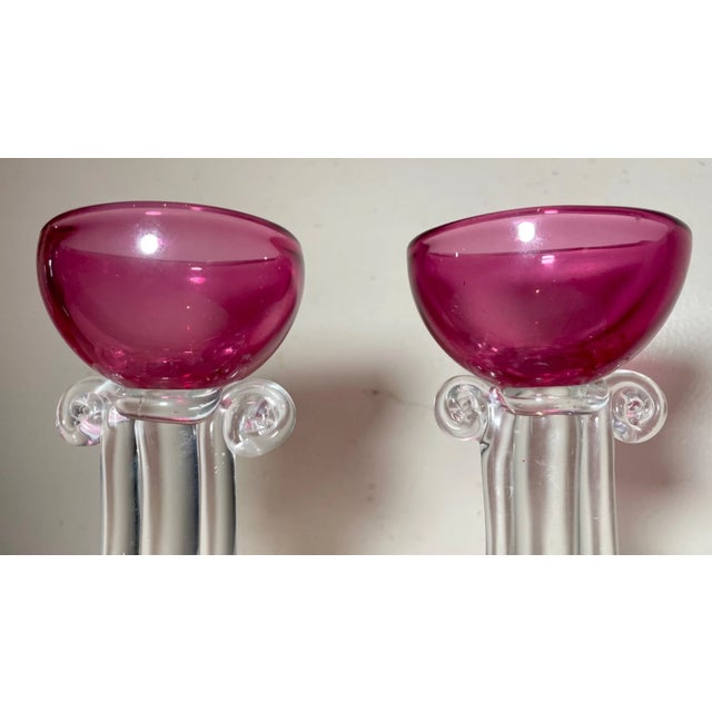 1960s Tall Pair Murano Hand Blown Alfredo Barbini Glass Candlesticks Candle Holders For Sale - Image 9 of 14