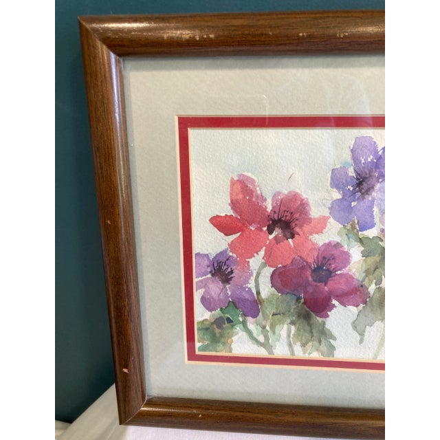 Traditional Late 20th Century Vintage Watercolor Floral Print in Wood Frame – Signed Artwork For Sale - Image 3 of 10