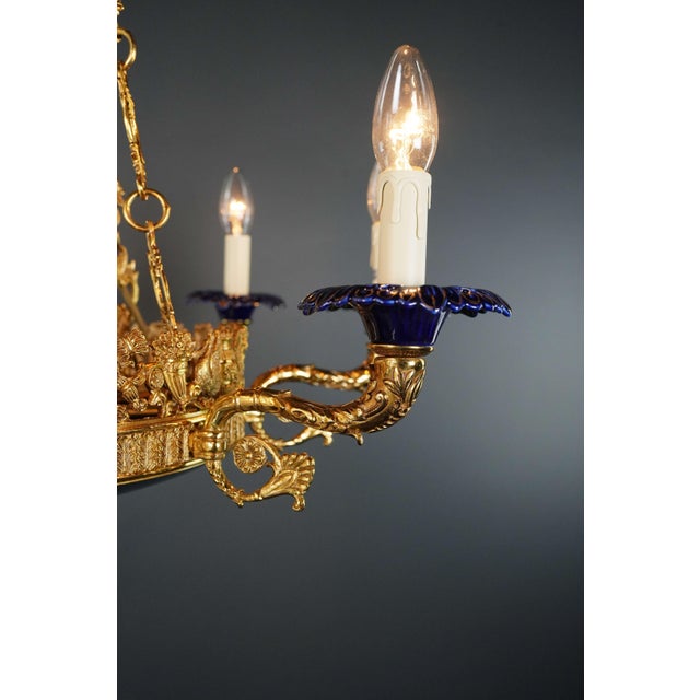 Large Art Deco Gold Peacock Bird French Brass Empire Chandelier Lustre Lamp For Sale - Image 6 of 8