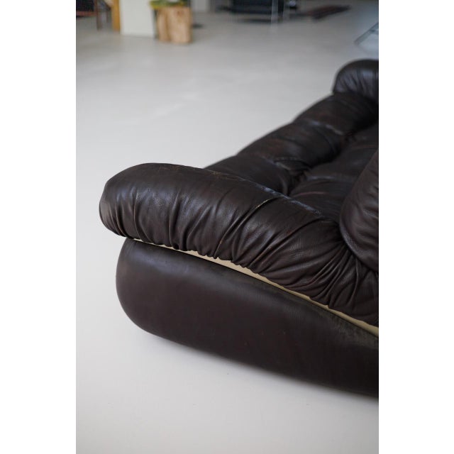 Modern Vintage Brown Three-Seater Leather Sofa, 1970s For Sale - Image 3 of 8