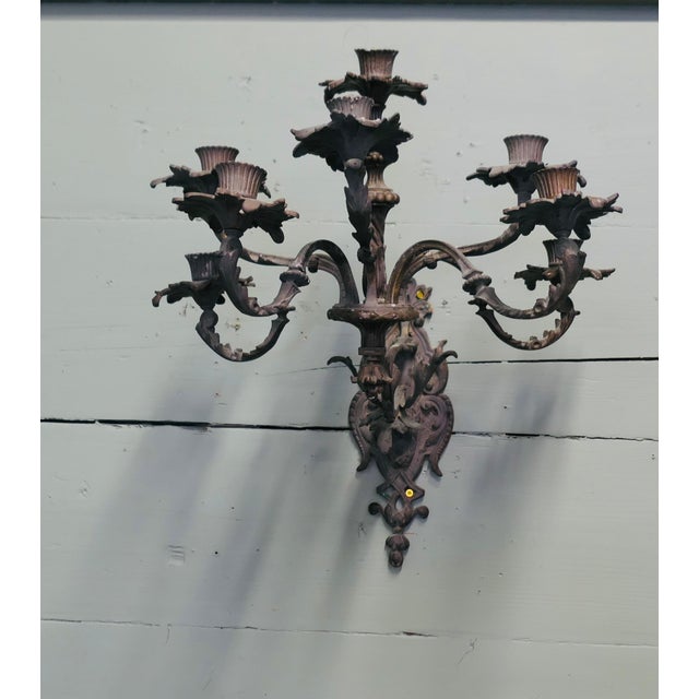 Metal Gothic Bronze Wall Sconce For Sale - Image 7 of 8
