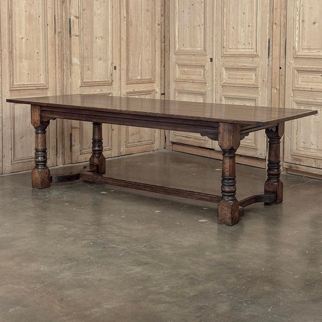 18th Century English Oak Trestle Dining Table With Turned Supports For Sale - Image 4 of 17