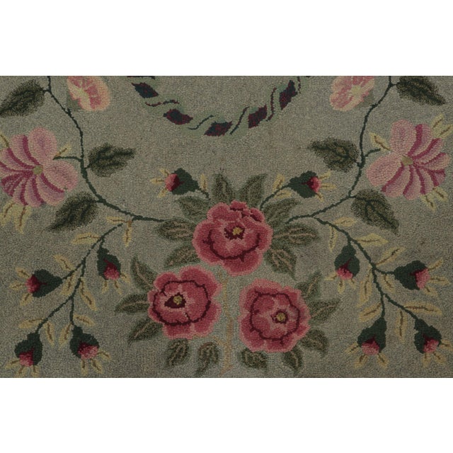 Traditional Antique Hooked Rug With Floral Medallions in Soft Sage Green - Rug & Kilim For Sale - Image 3 of 7