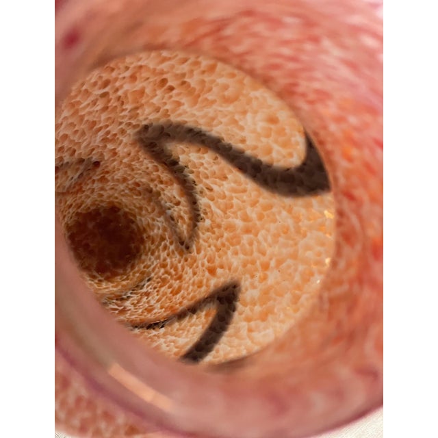 Early 21st Century Hand-Blown Orange Art Glass Vase With Black Swirl Accent For Sale - Image 5 of 8