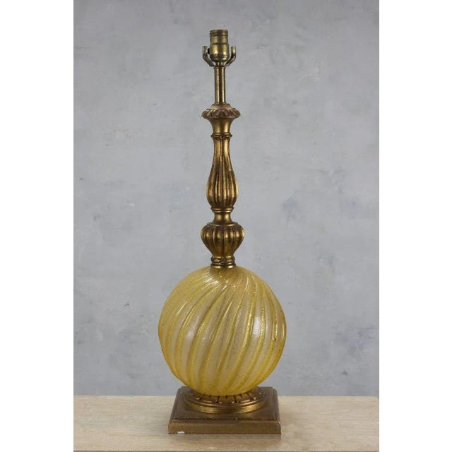Italian Murano Glass Globe Table Lamp With Carved Giltwood Base For Sale - Image 9 of 10