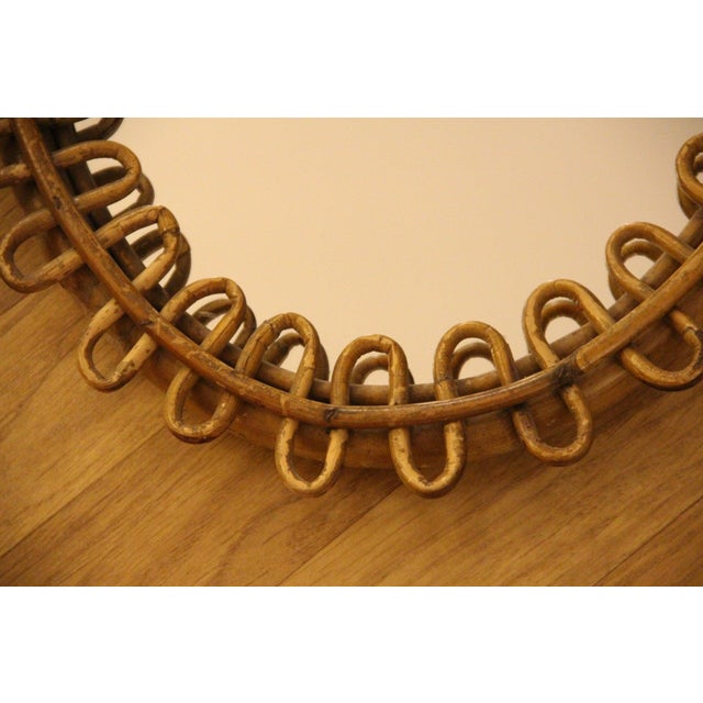 1960s Oval Rattan and Bamboo Wall Mirror in the style of Franco Albini, 1960s For Sale - Image 5 of 12