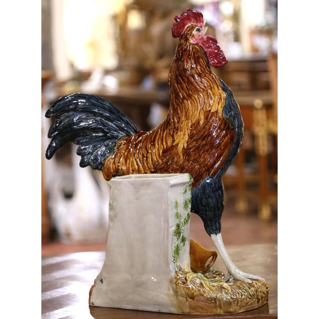 19th Century French Barbotine Rooster Vase by Louis Carrier-Belleuse For Sale - Image 10 of 14