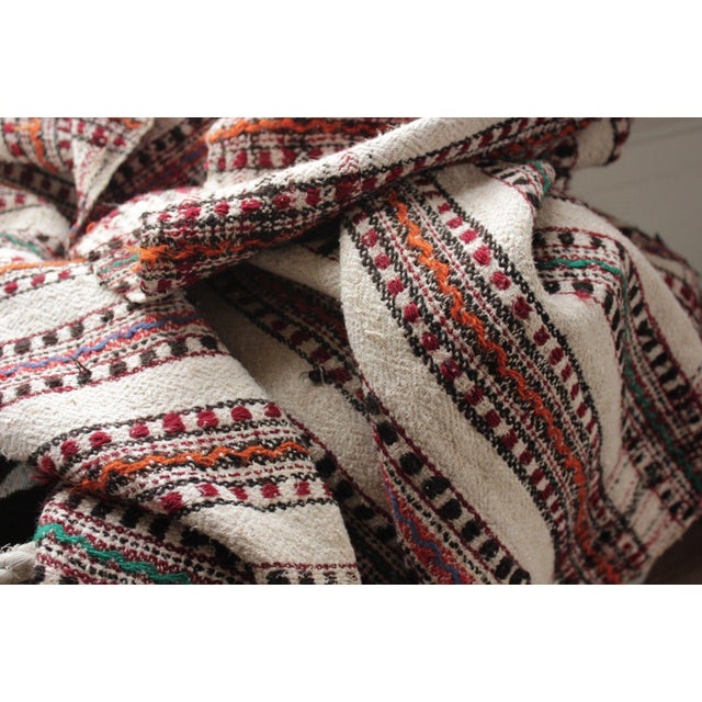 Vintage Folk Art Homespun Wool Linen Hemp Cotton Plaid Textile Throw