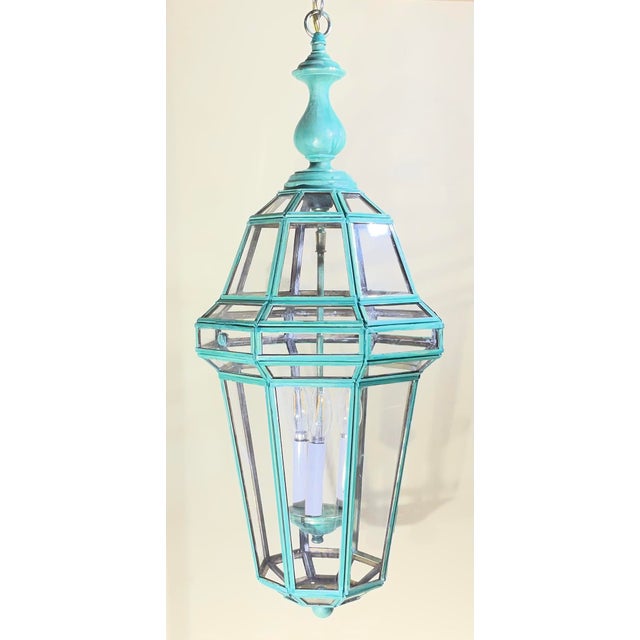 Vintage Solid Brass French Style – Verdigris – Hexagonal Chandelier -31”h X 12”w For Sale - Image 13 of 17