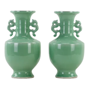 A Pair 20th-Century Holly Glaze Double Dragon Ear Vase