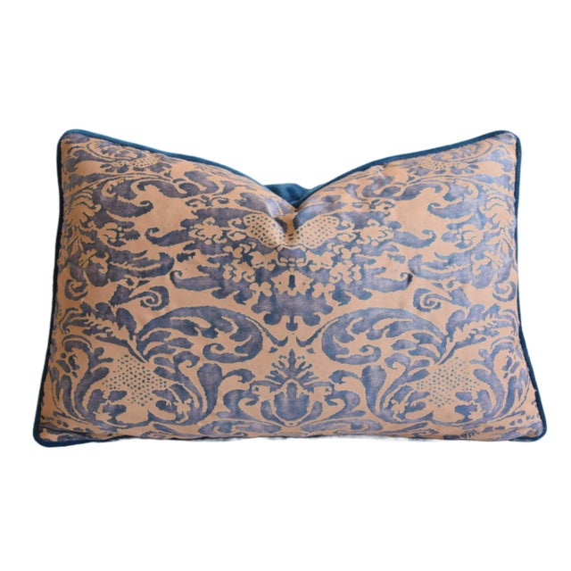 Custom Italian Mariano Fortuny Blue Beige/Tan “Corone” Feather/Down Pillows 24” X 16” - Pair For Sale - Image 9 of 10