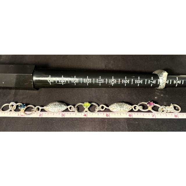 Sterling Silver Hand Hammered Dome Ring and Matching Multi Gemstone Bracelet. 2 Pieces For Sale - Image 12 of 12