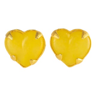 Edouard Rambaud Paris Citrus Yellow Acrylic Gilded Heart Clip-on Earrings For Sale