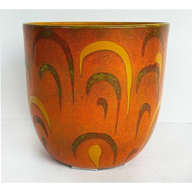 Vintage Italian Abstract Decorated Pottery Planter, Vibrant Glazes For Sale - Image 4 of 6