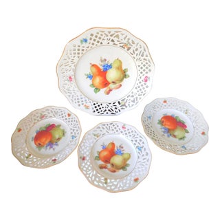 Schumann Arzberg Reticulated Porcelain Pear Fruit, Dessert/Salad Plates Vintage 1950's, Made in Germany, Set of 4 For Sale