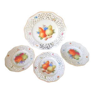Schumann Arzberg Reticulated Porcelain Pear Fruit, Dessert/Salad Plates Vintage 1950's, Made in Germany, Set of 4