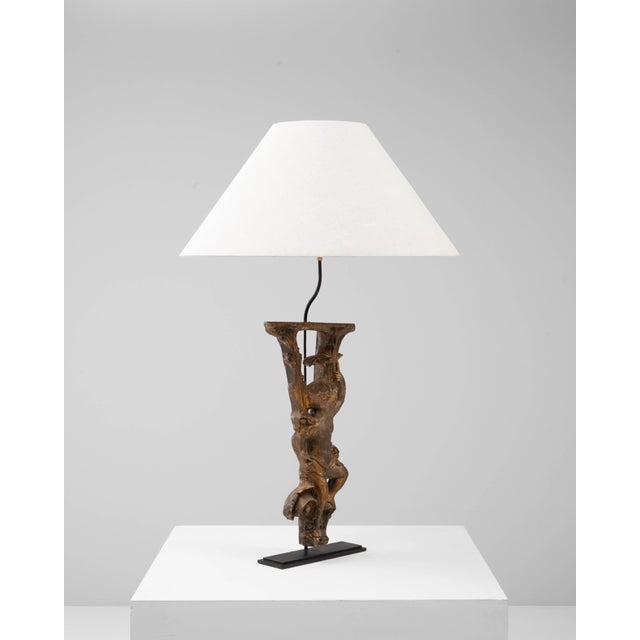 1900s Italian Wood Carved Table Lamp On Metal Base For Sale - Image 4 of 18