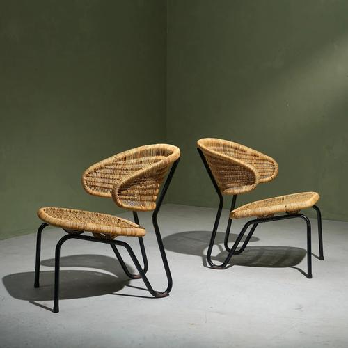 Rattan Lounge Chairs with Black Tubular Steel Frames by Dirk van Sliedregt for Gebroeders Jonkers, Netherlands, 1960s, Set of 4 For Sale - Image 4 of 10