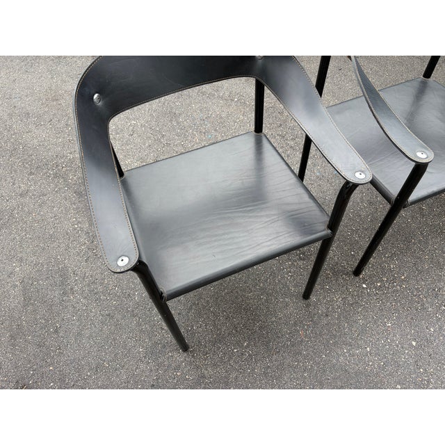 Set of Eight Attributed Artelano Black Leather Arm Chairs, Italy 1980s For Sale - Image 18 of 18
