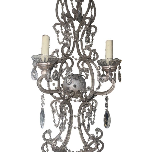 Mid-20th Century Italian Crystal Beaded Wall Sconces - a Pair For Sale In Los Angeles - Image 6 of 9