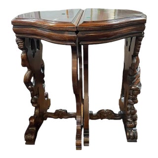 1950s Pair of Walnut Console Table With Carved Cherubs For Sale